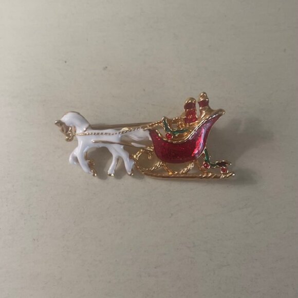 Gerry's Jewelry - Christmas Brooch Pin One Horse Open Sleigh Gold Tone - Gerry's Creations